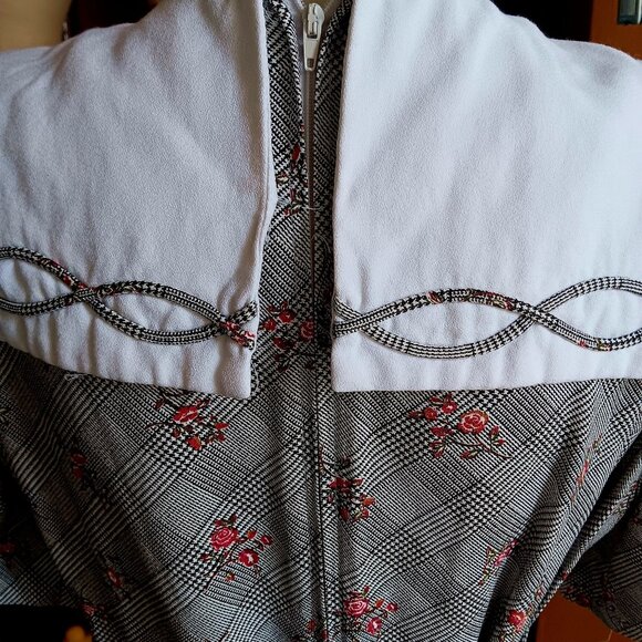 Vintage Dress 10/12 1980s Floral Plaid Dress Pad Sailor Collar JBS Secretary Mom - Picture 8 of 9